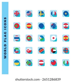 25 World Flags Circle. icons Pack. vector illustration.