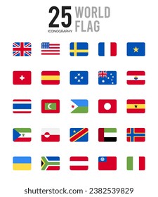 25 World Flags. icons Pack. vector illustration.