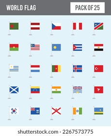 25 World Flags Pin. icons Pack. vector illustration.