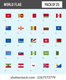 25 World Flags Pin. icons Pack. vector illustration.