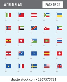 25 World Flags Pin. icons Pack. vector illustration.