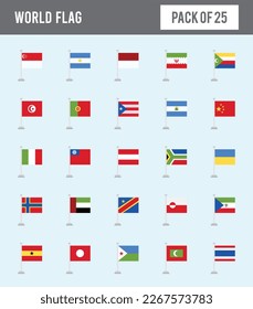 25 World Flags Pin. icons Pack. vector illustration.