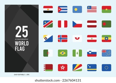 25 World Flags Pin. icons Pack. vector illustration.