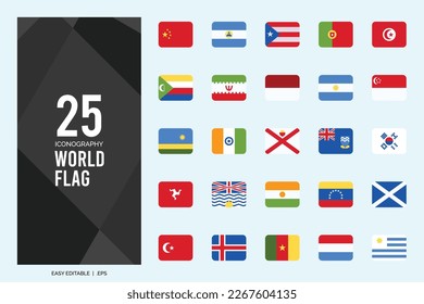 25 World Flags Pin. icons Pack. vector illustration.