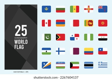 25 World Flags Pin. icons Pack. vector illustration.