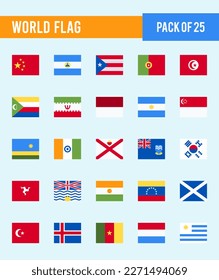 25 World Flags Square. icons Pack. vector illustration.