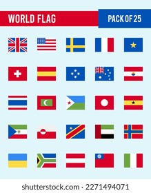 25 World Flags Square. icons Pack. vector illustration.