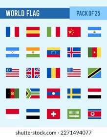 25 World Flags Square. icons Pack. vector illustration.