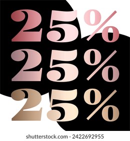 25% written with metallic effect on a background with circles.