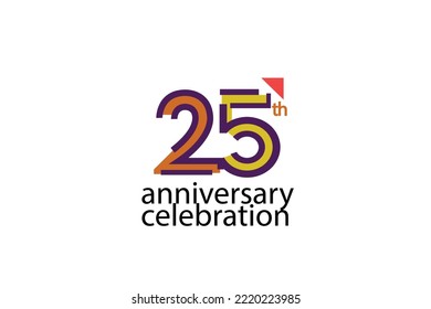 25 year anniversary celebration abstract style logotype. anniversary with purple, yellow, orange color isolated on white background, vector design for celebration, invitation, greeting card - Vector