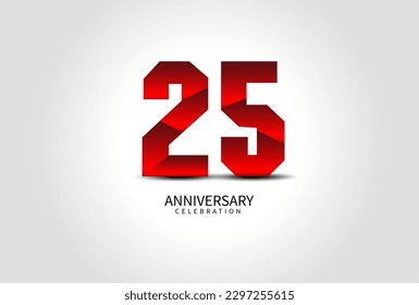25 Year Anniversary Celebration Logo red vector, 25 Number Design, 25th Birthday Logo, Logotype Number, Vector Anniversary For Celebration, Invitation Card, Greeting Card. logo number Anniversary