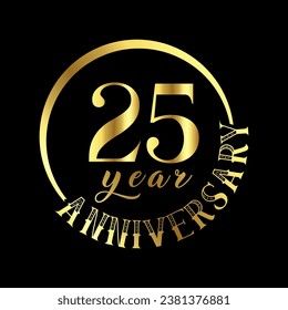 25 year anniversary celebration. Anniversary logo with golden color vector illustration.