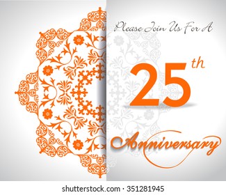 25 year anniversary celebration pattern design, 25th anniversary decorative Floral elements, ornate background, invitation card flat design - vector eps10