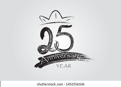 25 year anniversary chalk, ink Marker Pen Style, years, jubilee, greeting card. Birthday invitation sign. Black space vector illustration on white background - Vector