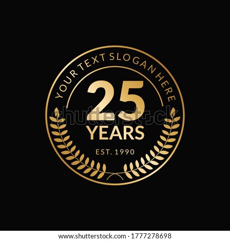 25 Year Anniversary with gold Vector Template Design Illustration