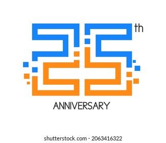 25 Year Anniversary Logo Design. Birthday Logo With Digital Or Technology Concept. Colorful Icon