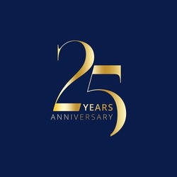 25 Year Anniversary Logo, Golden Color, Vector Template Design Element For Birthday, Invitation, Wedding, Jubilee And Greeting Card Illustration.
