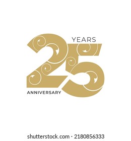 25 Year Anniversary Logo, Golden Color, Vector Template Design element for birthday, invitation, wedding, jubilee and greeting card illustration.