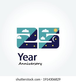 25 Year Anniversary Logo Vector Template Design Illustration blue and white