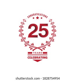 25 year anniversary logotype with red color on white background for celebration event
