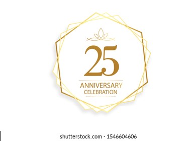 25 year anniversary, minimalist logo. Gold  vector illustration on white background - vector