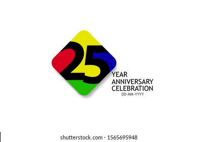 25 year anniversary, minimalist logo years, jubilee 4 colors Black, red, yellow, green and purple, greeting card. invitation - Vector 