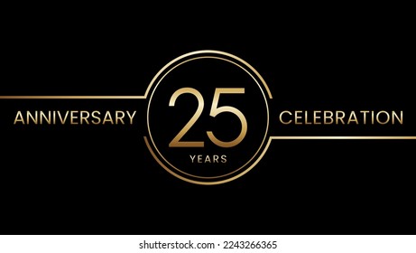 25 year anniversary. Anniversary template design with golden ring. Logo Vector Illustration