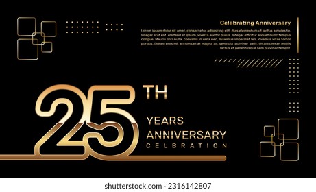 25 year anniversary template design with gold color and double line numbers, vector template