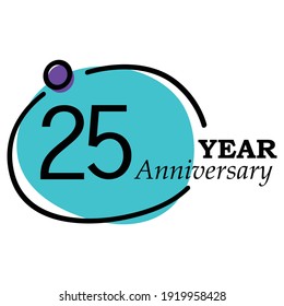 25 Year Anniversary Vector Template Design Illustration Blue Circle White Background