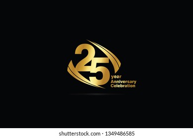 25 year minimalist logo years, jubilee, greeting card. Birthday invitation. Sign Cube Line Gold space vector illustration on black background - Vector