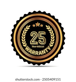 25 year official warranty badge for packaging sticker and warranty seal stamp, warranty sticker