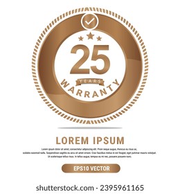 25-jährige Garantie Vektorgrafik in goldener Farbe mit fantastischer Schriftart und weißem Hintergrund. EPS10-Vektorgrafik
