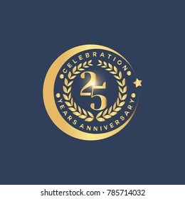 25 Years Anniversary badge Logo with Laurel Wreath in Gold Color