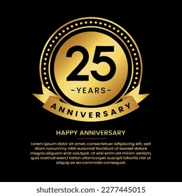 25 years anniversary banner with luxurious golden circles and halftone on a black background and replaceable text speech