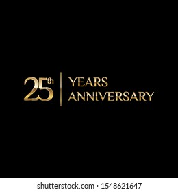 25 years Anniversary Celebrating golden text on black background. Vector template.