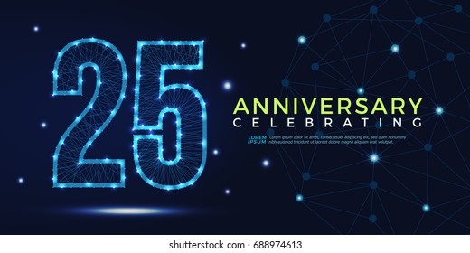 25 years anniversary celebrating numbers vector abstract polygonal silhouette. 25th anniversary. technology numbers vector illustration