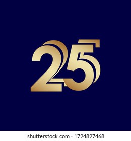 25 Years Anniversary Celebration Blue Gold Vector Template Design Illustration