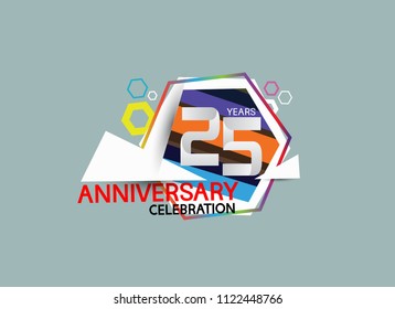 25 years anniversary celebration design with modern colorful hexagon for celebration event