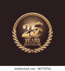 25 years anniversary celebration icon, logo, emblem, symbol. Gold decoration design element for 25th birthday