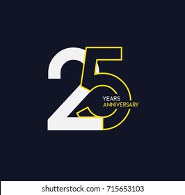 25 years anniversary celebration linked number logo, isolated on dark background