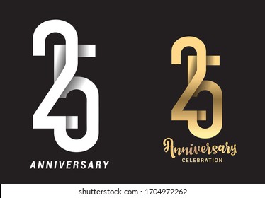 25 years anniversary celebration logo design. Anniversary logo Paper cut letter and elegance golden color isolated on black background, vector design for celebration, invitation card, and greeting