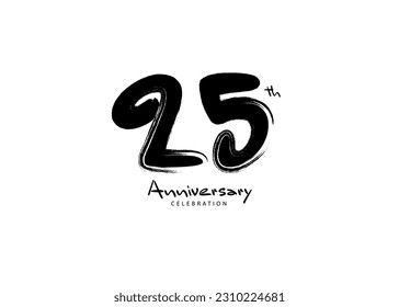 25 Years Anniversary Celebration logo black paintbrush vector, 25 number logo design, 25th Birthday Logo, happy Anniversary, Vector Anniversary For Celebration, poster, Invitation Card