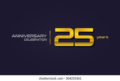 25 Years Anniversary Celebration Logo, Yellow, Isolated On Dark Purple Background