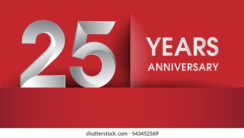 25 Years Anniversary celebration logo, flat design isolated on red background, vector elements for banner, invitation card and birthday party.