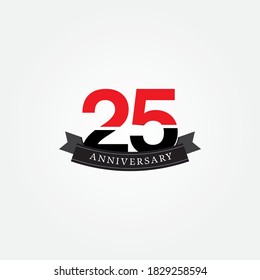 25 years anniversary celebration logotype. anniversary logo with red and black color isolated on white background, vector design for celebration, invitation card, and greeting card