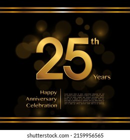 25 years anniversary celebration logotype with gold color, for booklet, leaflet, magazine, brochure poster, banner, web, invitation or greeting card. Vector illustrations.