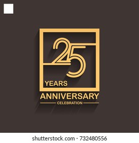 25 years anniversary celebration logotype style linked line in the square with golden color. vector illustration isolated on dark background