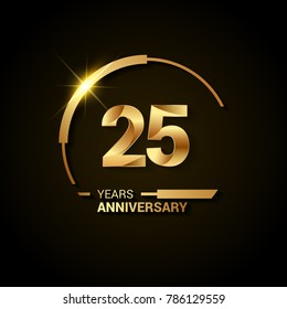 25 Years Anniversary Celebration Logotype. Golden Elegant Vector Illustration with Half Circle, Isolated on Black Background can be use for Celebration, Invitation, and Greeting card