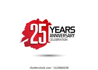 25 years anniversary celebration with red brush design isolated on white background for celebrating event