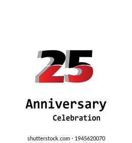25 Years Anniversary Celebration Red Color Vector Template Design Illustration